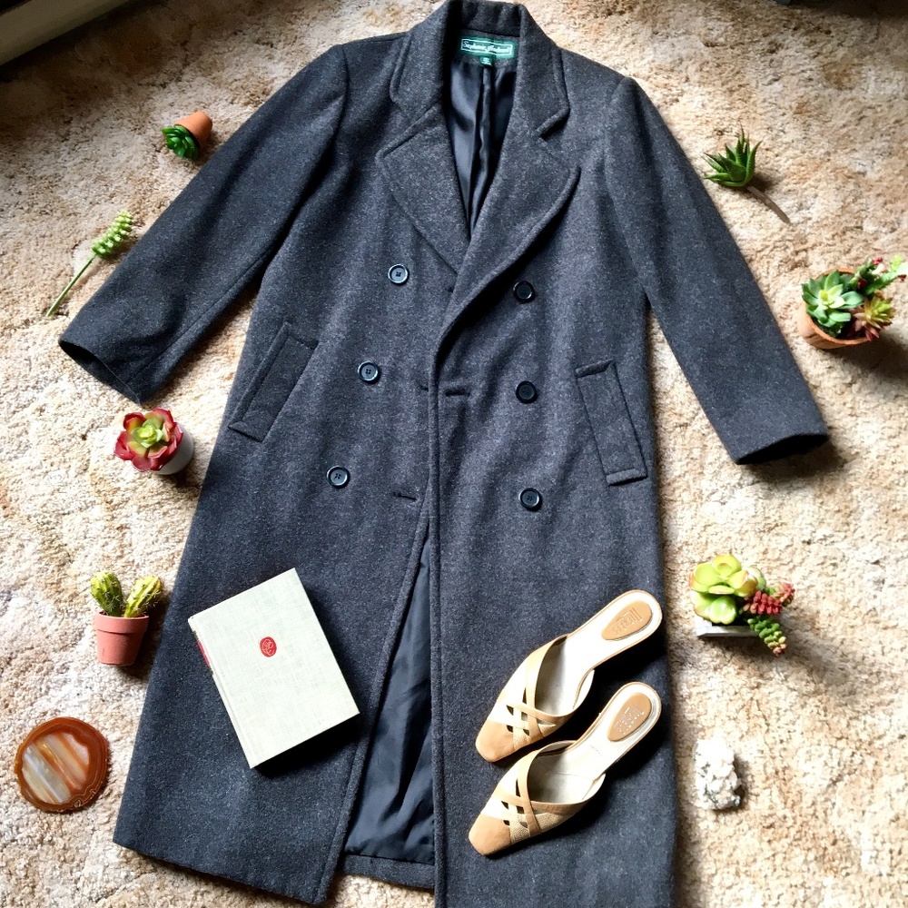 {Vintage} 100% Wool Long Grey Blogger Jacket/Coat
